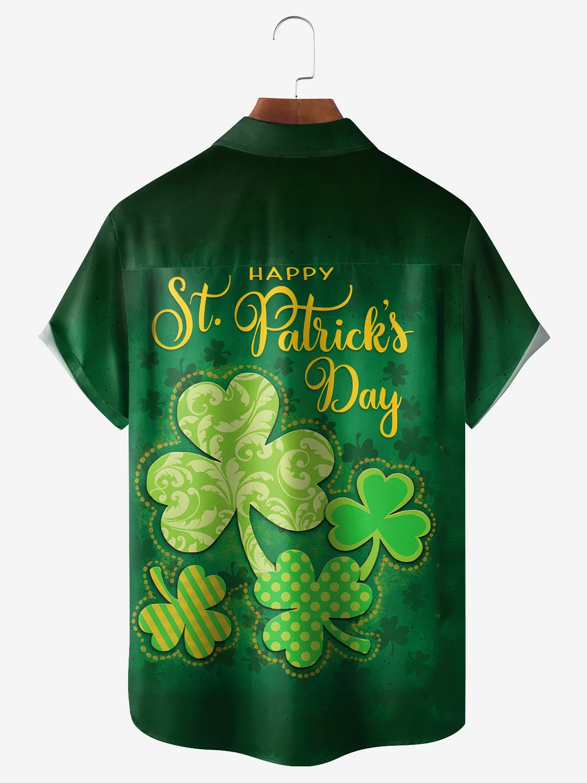 St. Patrick's Day Clover Chest Pocket Short Sleeve Hawaiian Shirt