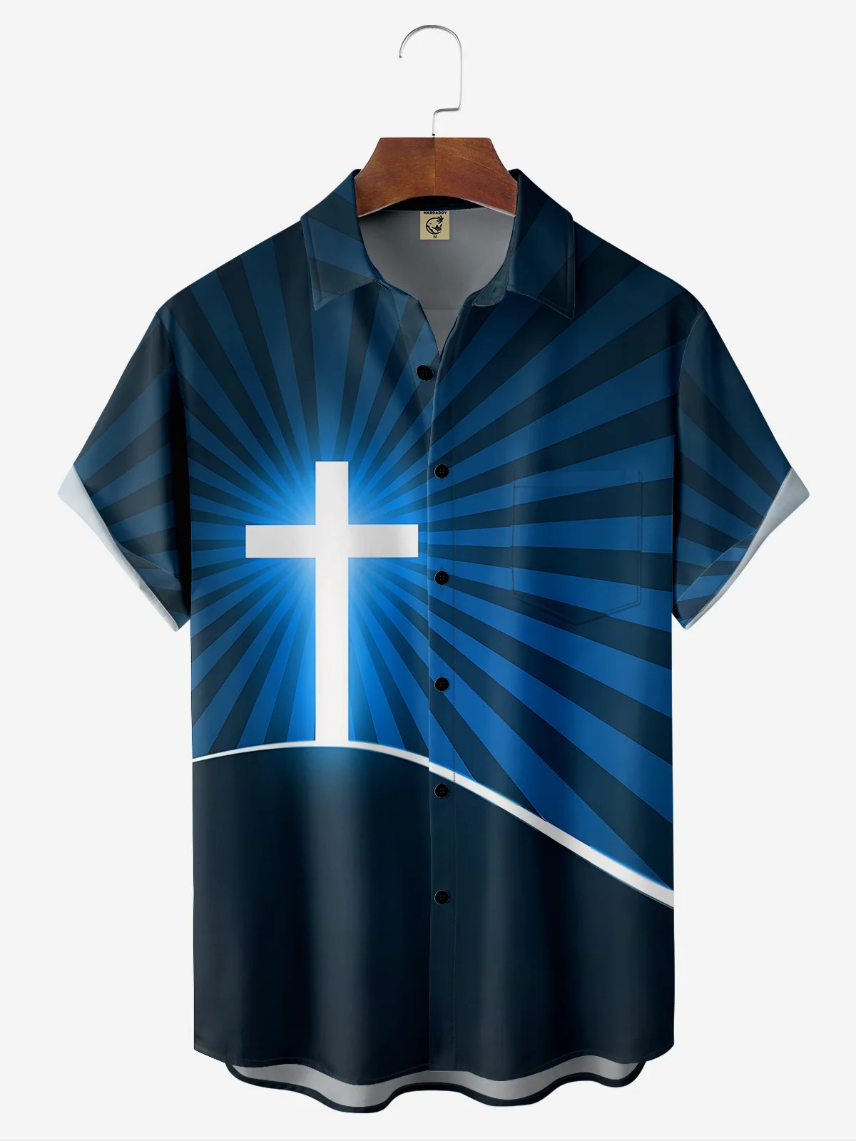 Easter Cross Chest Pocket Short Sleeve Casual Shirt