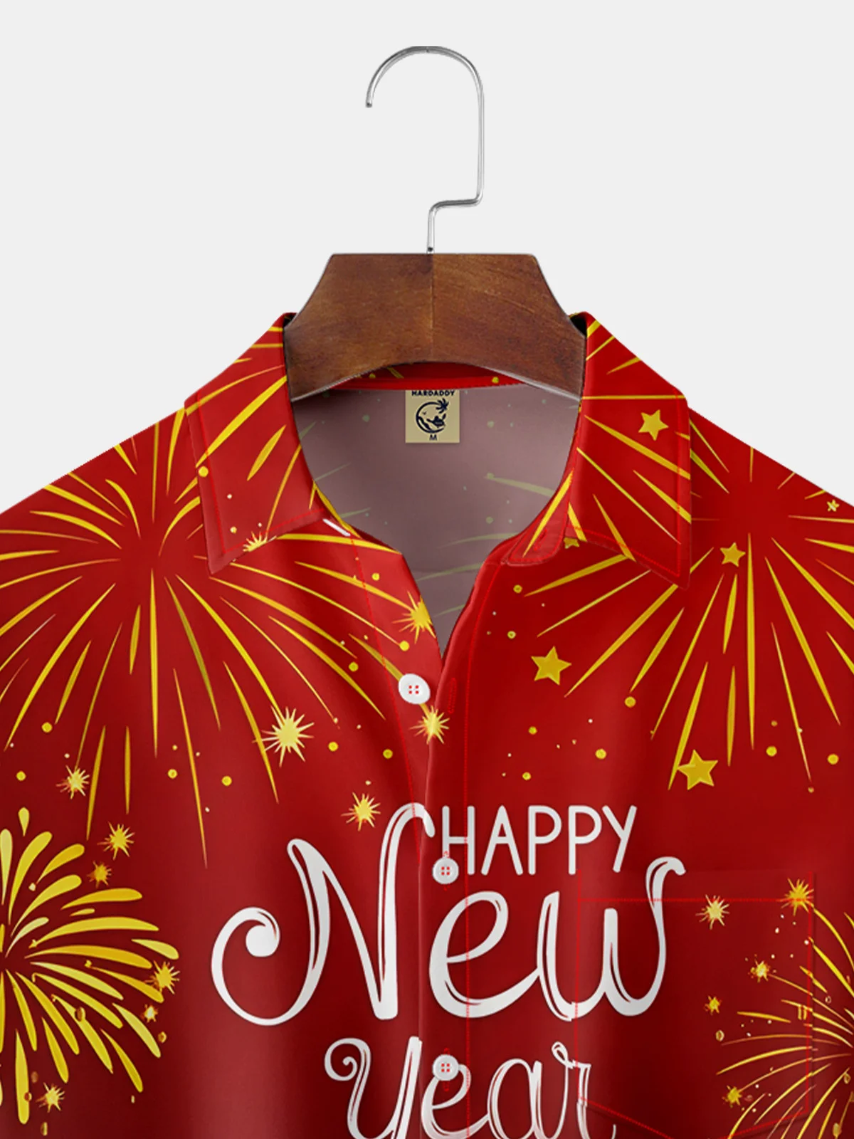 Happy New Year Chest Pocket Short Sleeve Casual Shirt