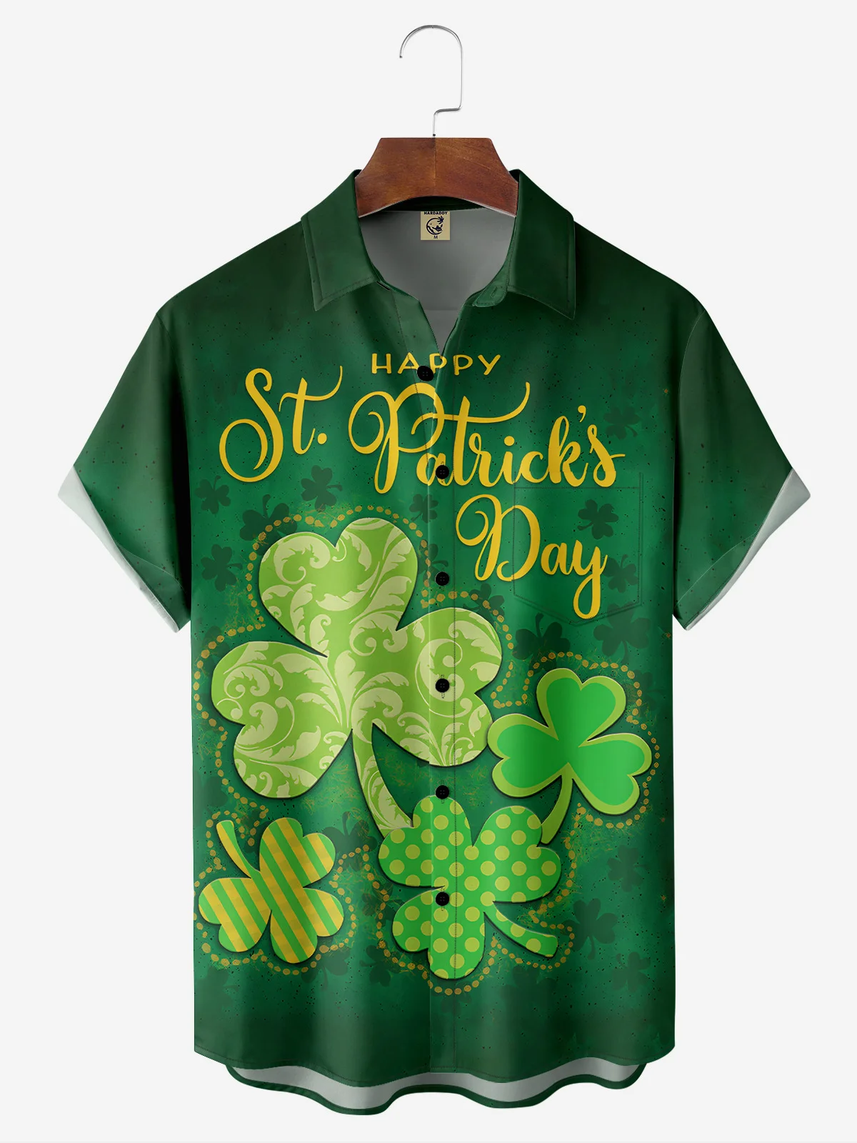 St. Patrick's Day Clover Chest Pocket Short Sleeve Hawaiian Shirt