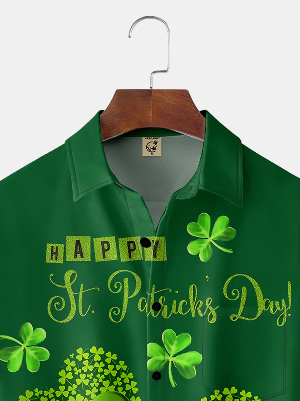 St. Patrick's Day Clover Chest Pocket Short Sleeve Hawaiian Shirt