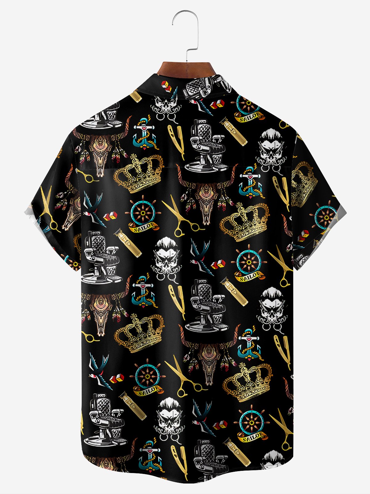 Skeleton Barber Chest Pocket Short Sleeve Hawaiian Shirt