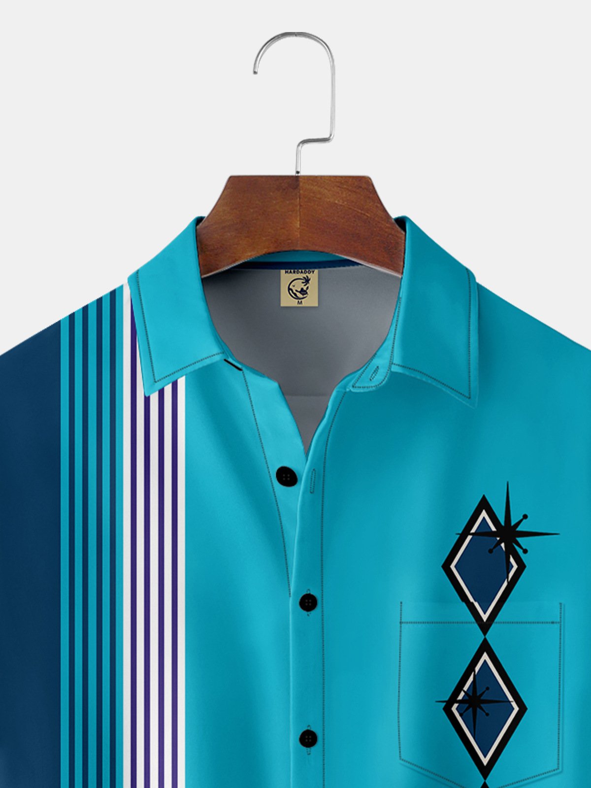 Art Medieval Geometric Pattern Chest Pocket Short Sleeve Bowling Shirt