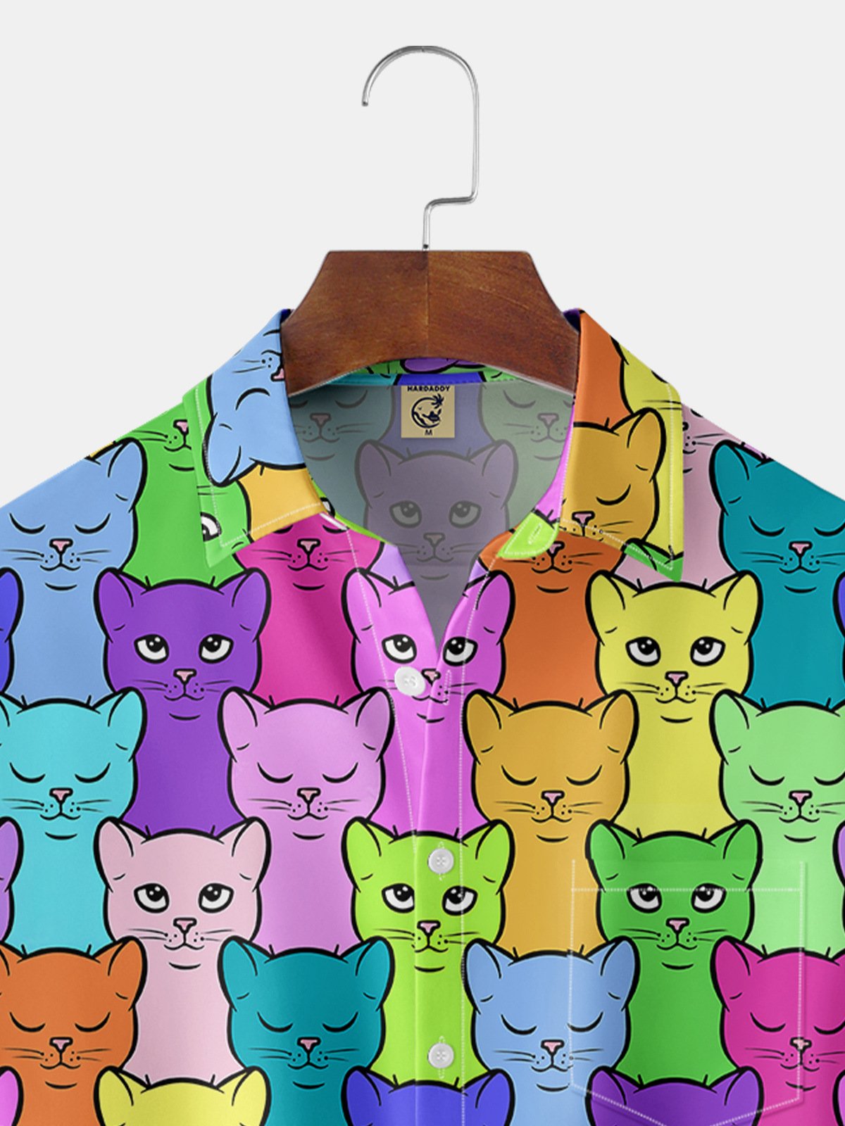 Hardaddy Abstract Cat Chest Pocket Short Sleeve Casual Shirt