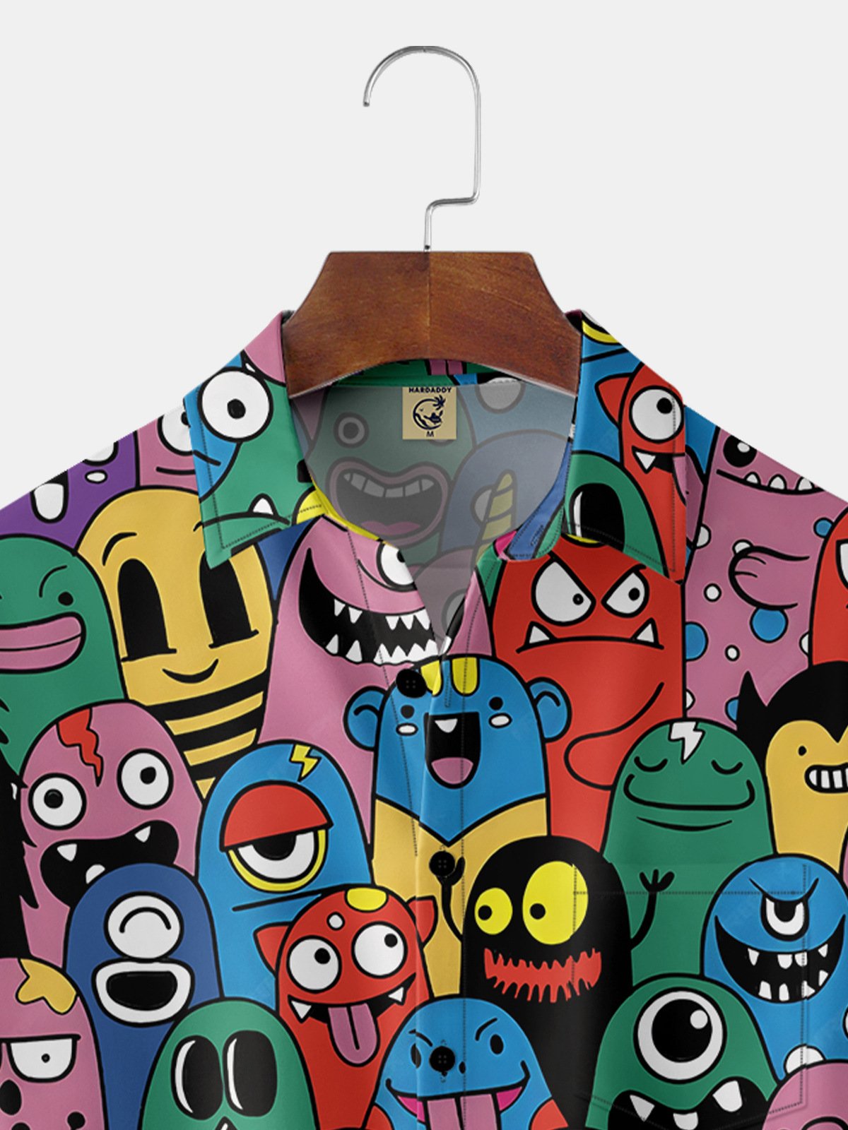 Cartoon Expression Chest Pocket Short Sleeve Casual Shirt