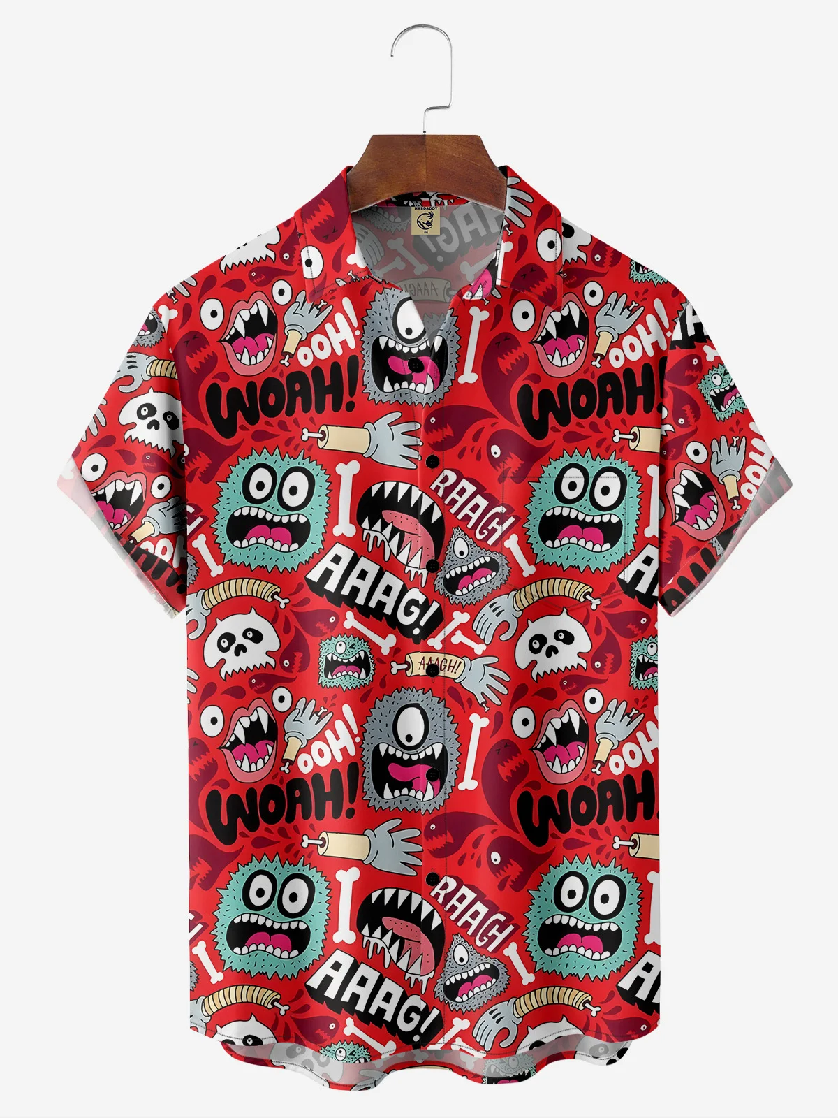 Cartoon Character Chest Pocket Short Sleeve Hawaiian Shirt