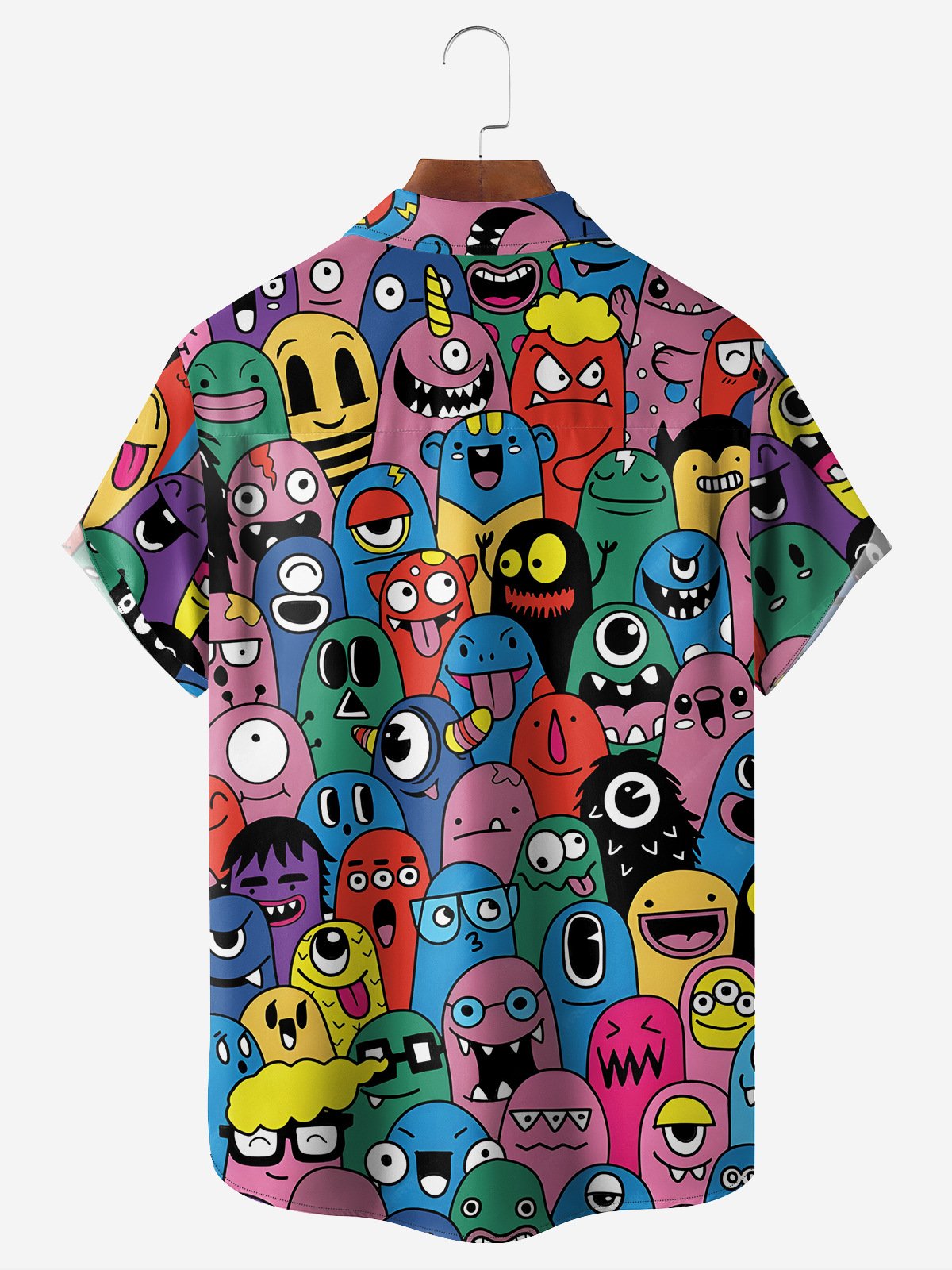 Cartoon Expression Chest Pocket Short Sleeve Casual Shirt