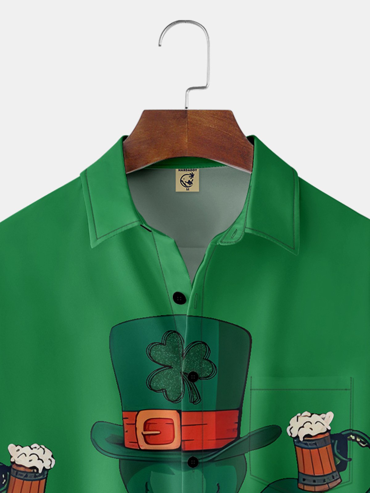 Hardaddy Hawaiian Button Up Shirt for Men Green St. Patrick's Day Octopus Beer Regular Fit Short Sleeve Shirt St Paddy's Day Shirt