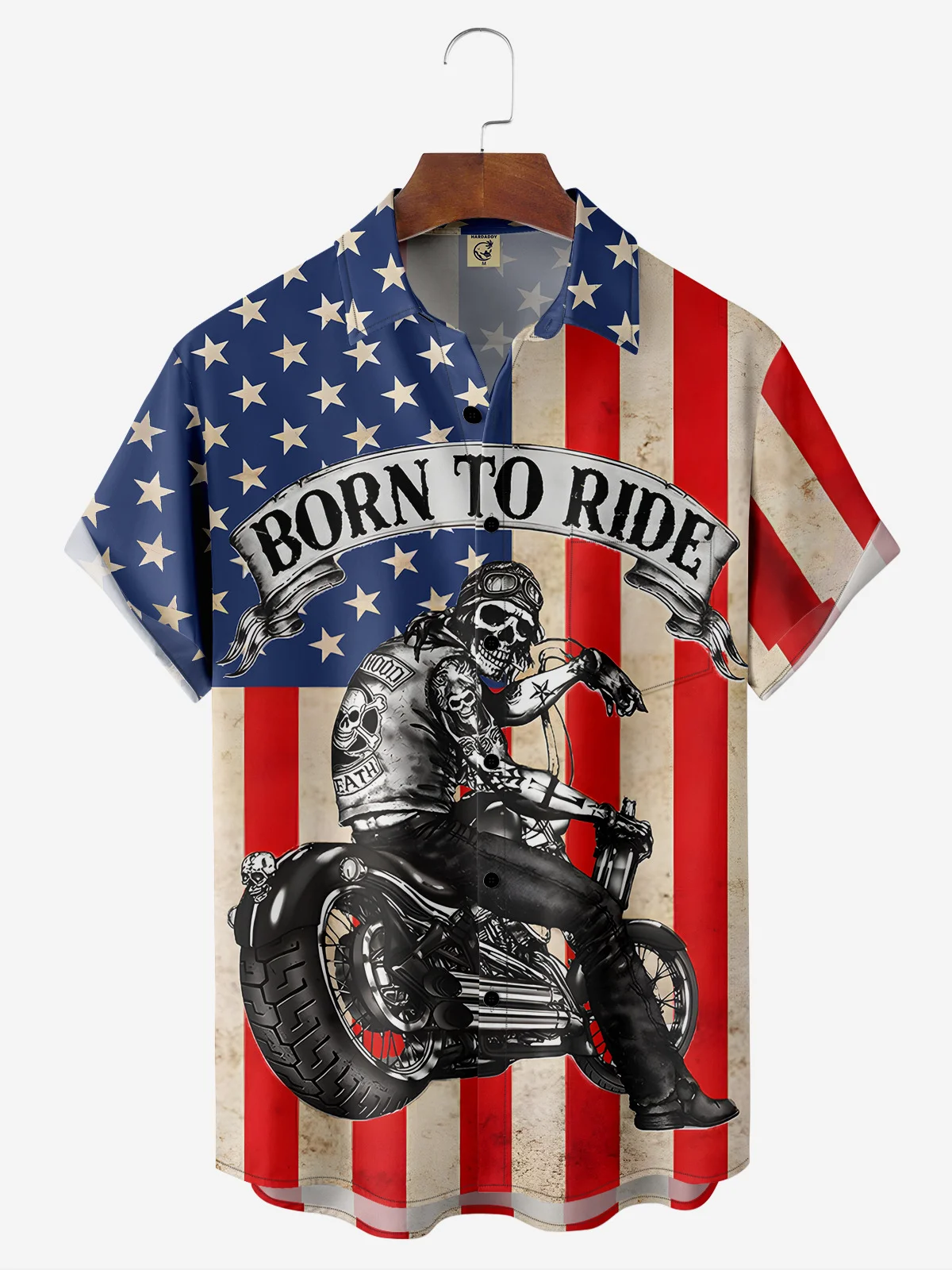 American Flag Skull Chest Pocket Short Sleeve Casual Shirt