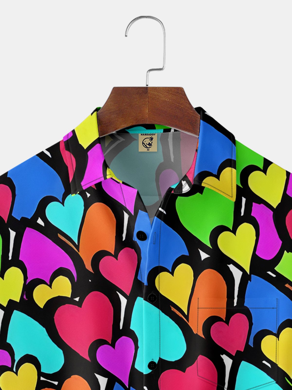 Hardaddy Valentine Heart Chest Pocket Short Sleeve Casual Shirt