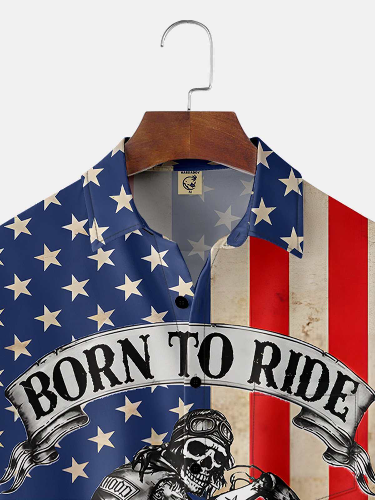 American Flag Skull Chest Pocket Short Sleeve Casual Shirt