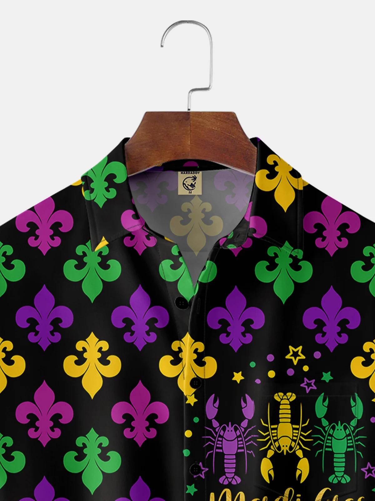 Hardaddy Mardi Gras Chest Pocket Short Sleeve Casual Shirt