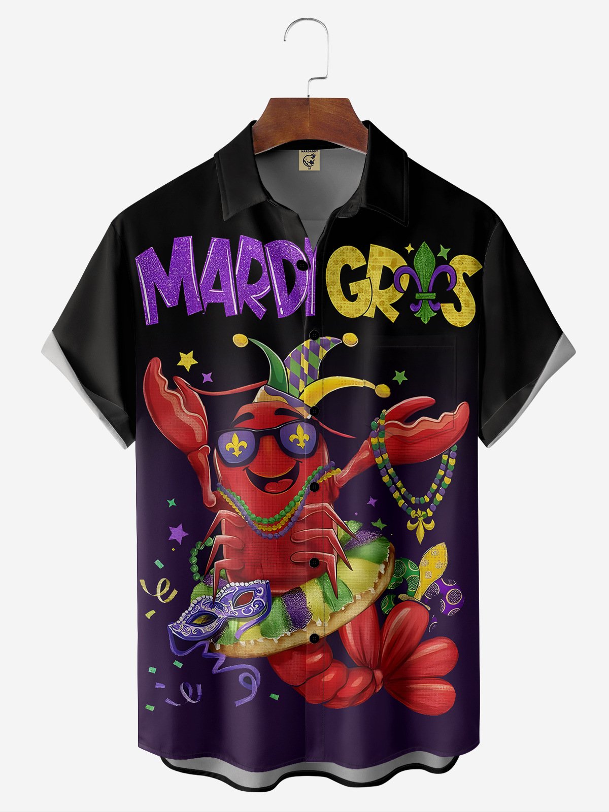 Hardaddy Mardi Gras Day Black Regular Fit Chest Pocket Short Sleeve Casual Shirt