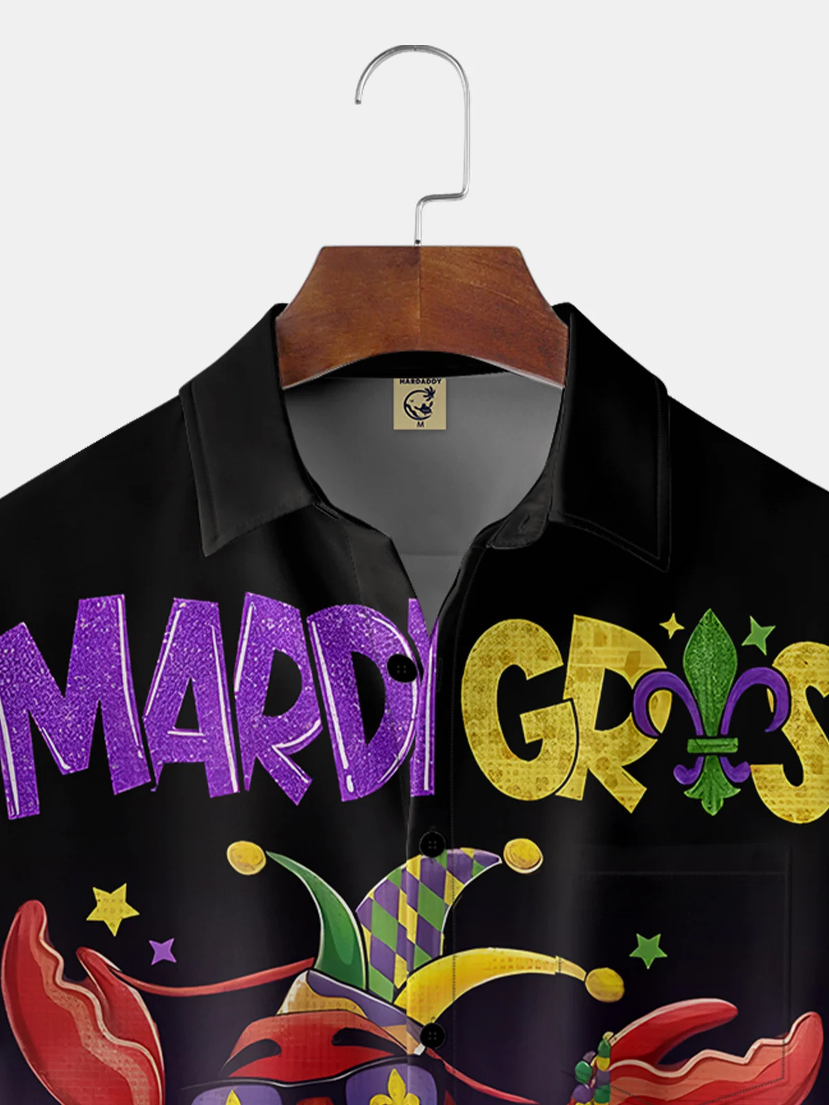 Hardaddy Mardi Gras Day Black Regular Fit Chest Pocket Short Sleeve Casual Shirt