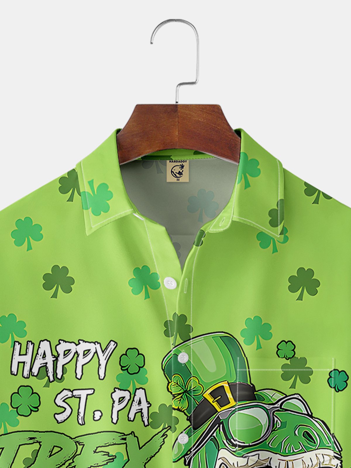 St. Patrick Dinosaur Chest Pocket Short Sleeve Casual Shirt