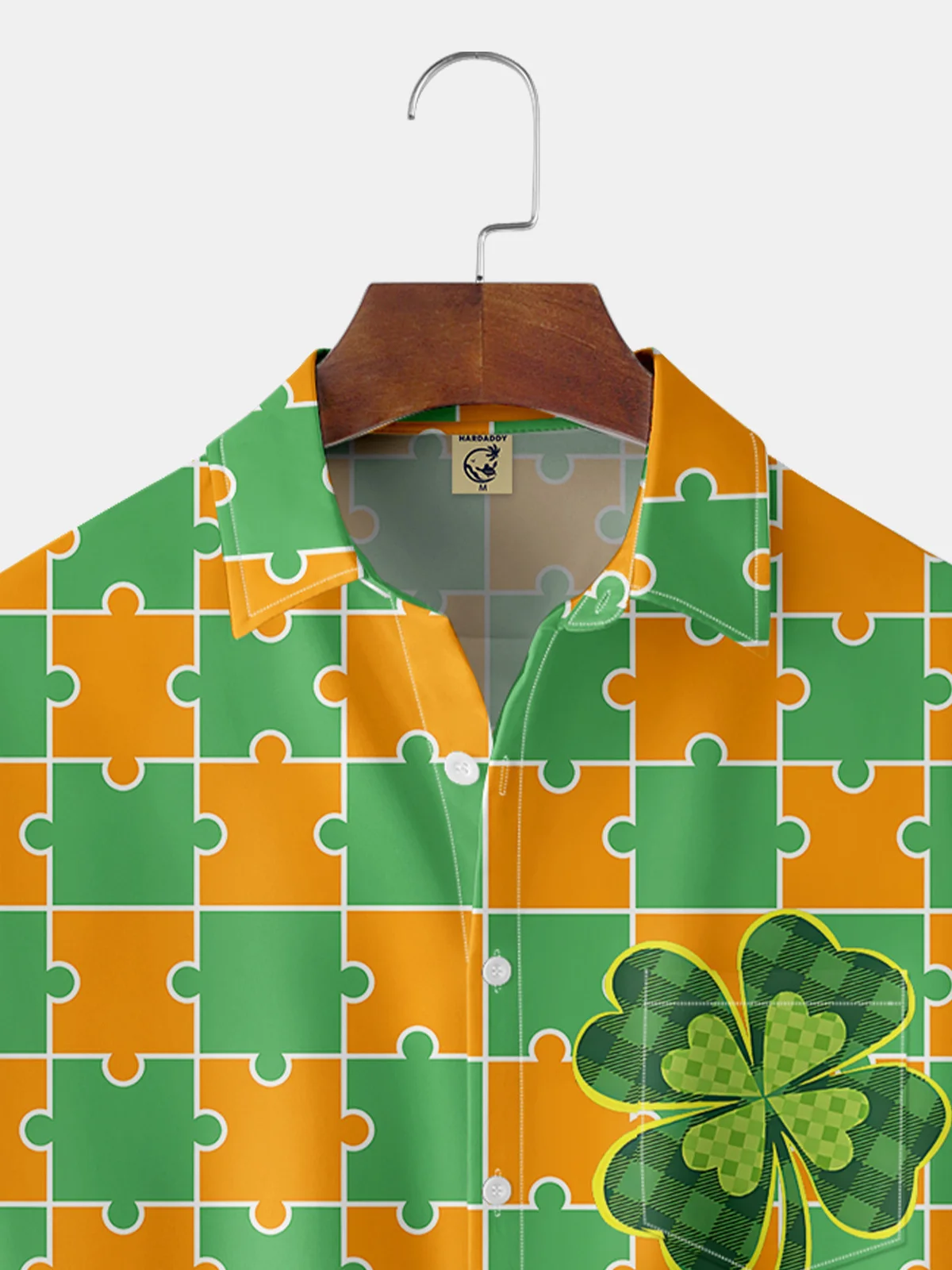 Hardaddy Hawaiian Button Up Shirt for Men Irish St. Patrick's Day Lucky Clover Lucky Grid Regular Fit Short Sleeve Shirt St Paddy's Day Shirt