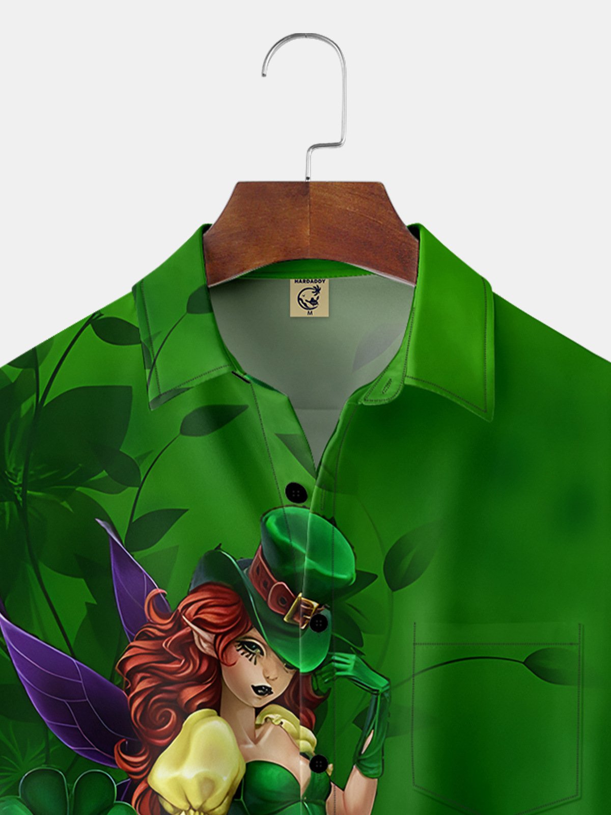 Hardaddy Hawaiian Button Up Shirt for Men Green St. Patrick's Day Lucky Clover Beauty Regular Fit Short Sleeve Shirt St Paddy's Day Shirt