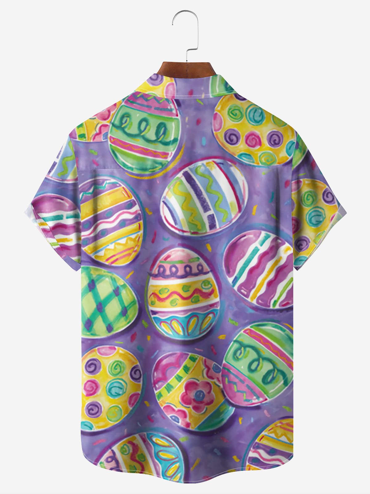 Hardaddy Easter Shirts Dinosaur Easter Egg Purple Regular Fit Chest Pocket Short Sleeve Shirt For Men