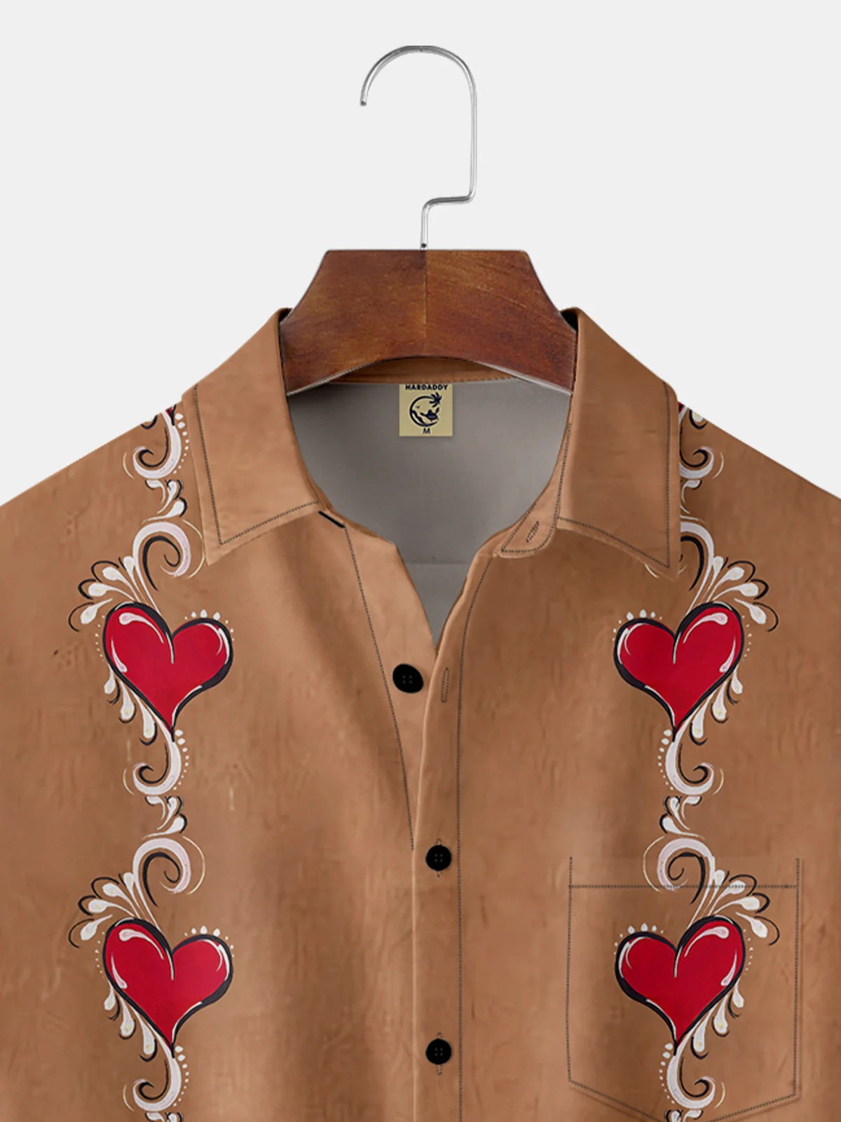 Valentine Heart Chest Pocket Short Sleeve Bowling Shirt