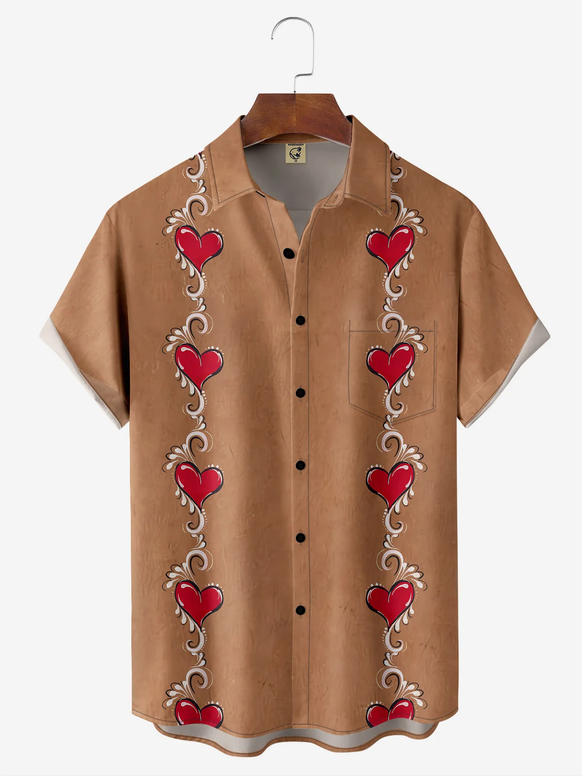 Valentine Heart Chest Pocket Short Sleeve Bowling Shirt