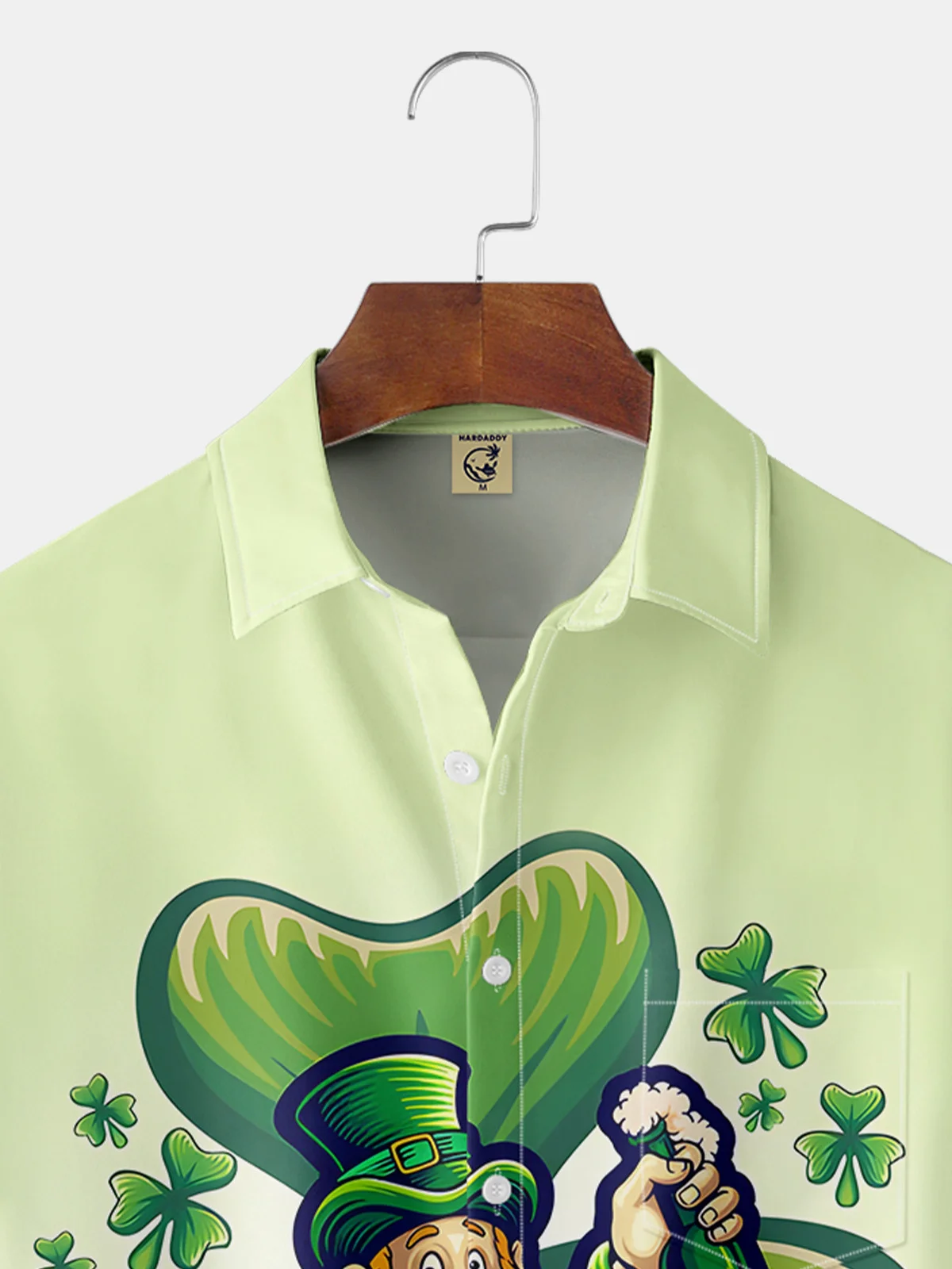 Hardaddy Hawaiian Button Up Shirt for Men Green St. Patrick's Day Lucky Clover Beer Regular Fit Short Sleeve Shirt St Paddy's Day Shirt