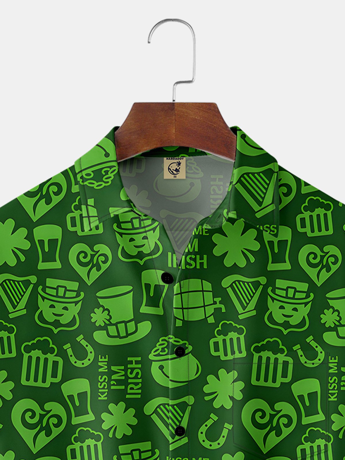 Hardaddy Hawaiian Button Up Shirt for Men Green Irish St. Patrick's Day Lucky Clover Beer Regular Fit Short Sleeve Shirt St Paddy's Day Shirt