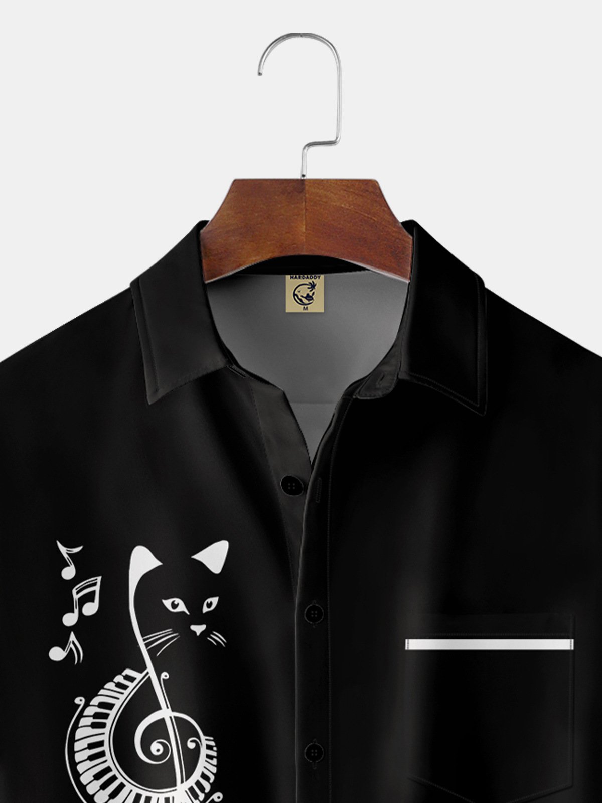 Hardaddy Music Cat Chest Pocket Short Sleeve Casual Shirt