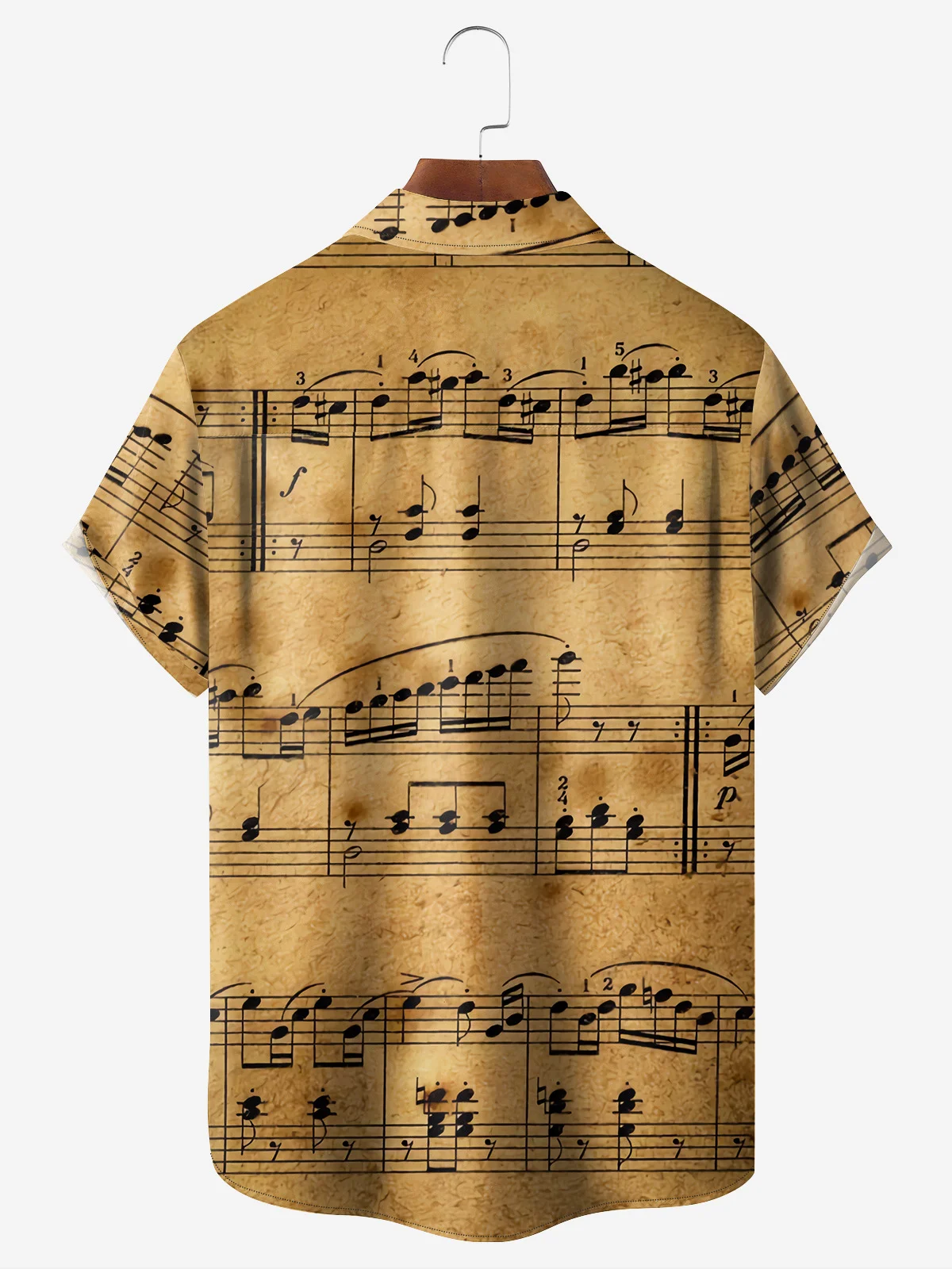 Music Notes Chest Pocket Short Sleeve Casual Shirt