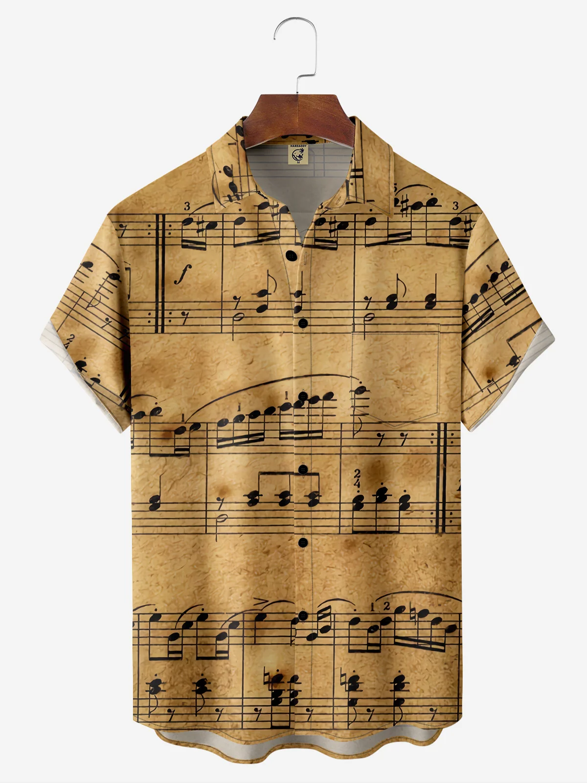 Music Notes Chest Pocket Short Sleeve Casual Shirt