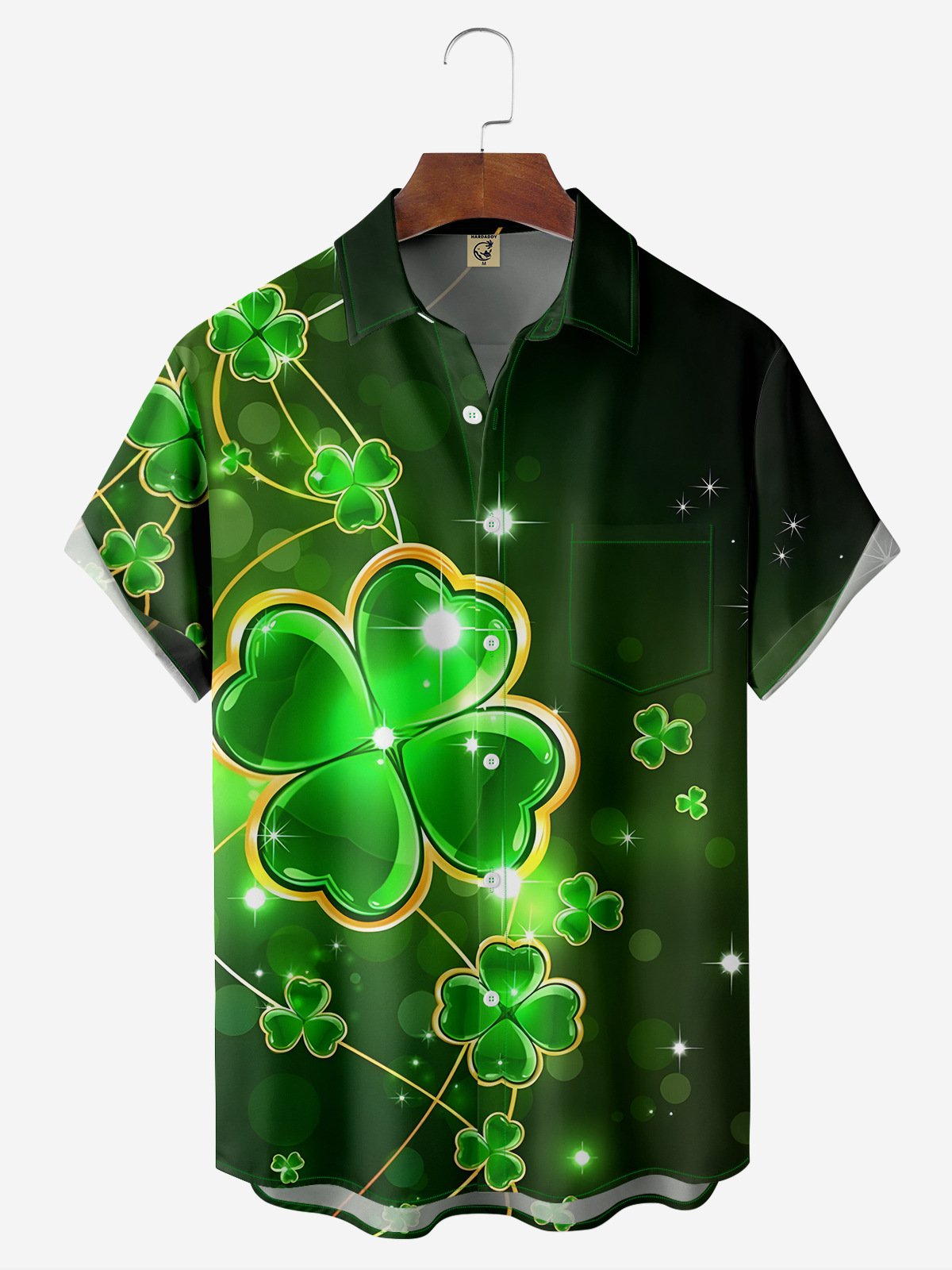 Hardaddy Irish Parade Hawaiian Button Up Shirt for Men Green St. Patrick's Day Lucky Clover Regular Fit Short Sleeve Shirt St Paddy's Day Shirt
