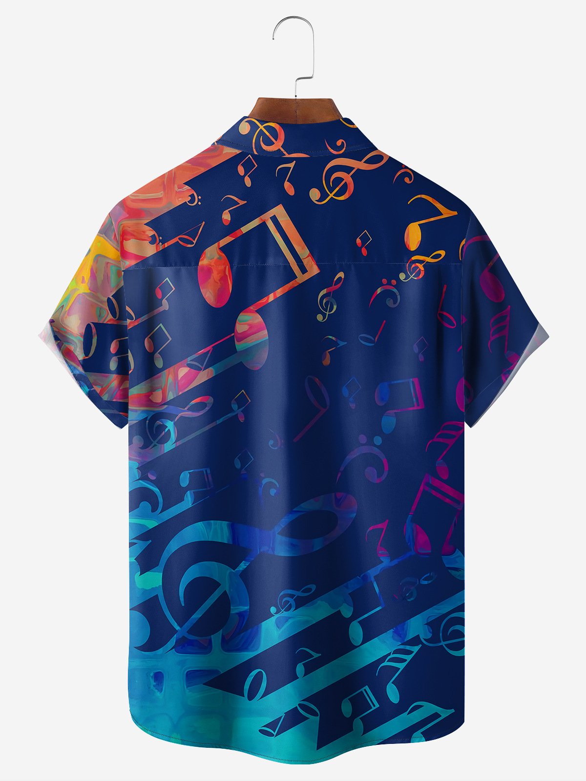 Music Notes Chest Pocket Short Sleeve Casual Shirt