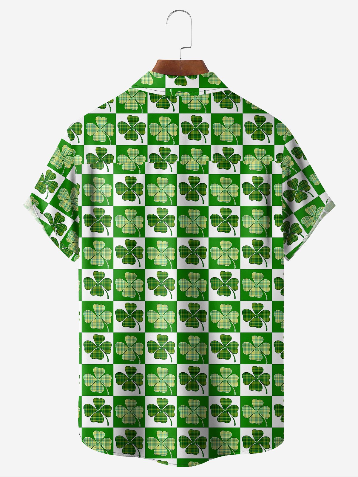 Hardaddy Hawaiian Button Up Shirt for Men Green St. Patrick's Day Lucky Clover Lucky Grid Regular Fit Short Sleeve Shirt St Paddy's Day Shirt