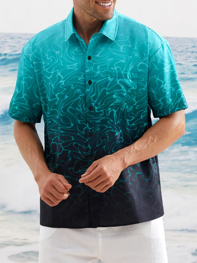 Hardaddy Water Ripple Chest Pocket Short Sleeve Casual Shirt