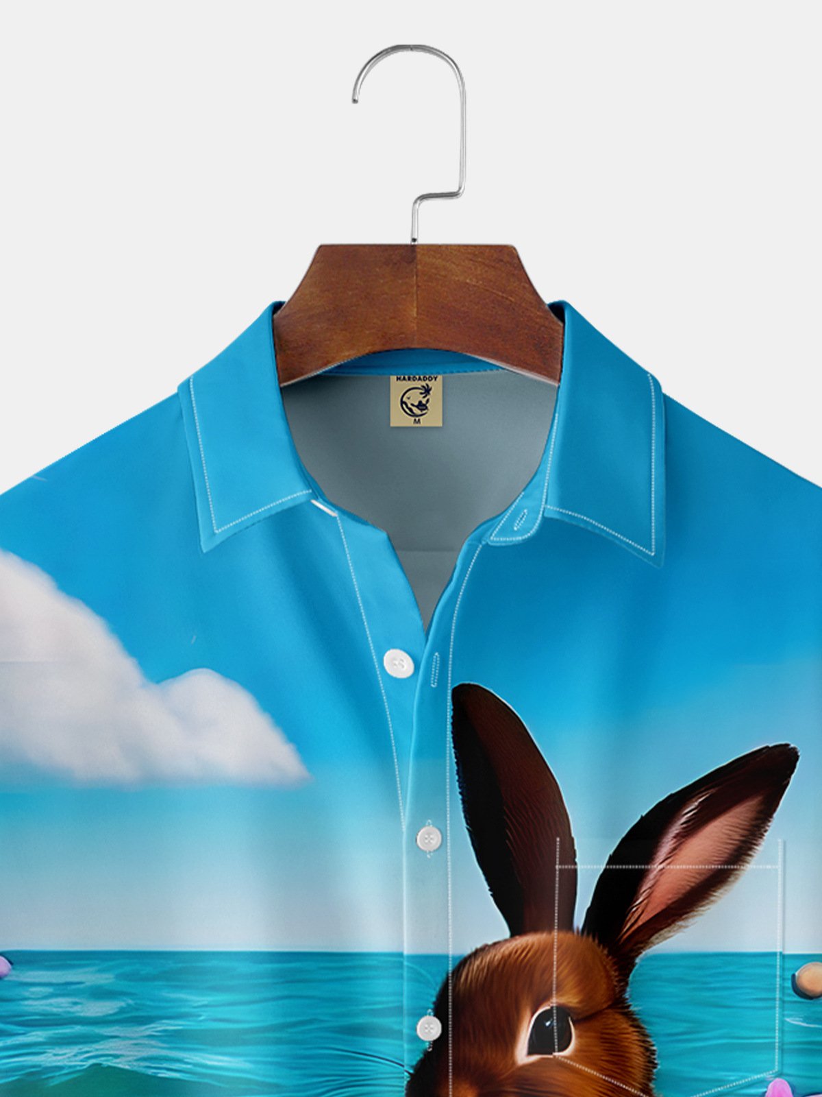 Hardaddy Blue Easter Bunny Egg Surfer Chest Pocket Short Sleeve Shirt Funny Men's Holiday Hawaiian Shirt