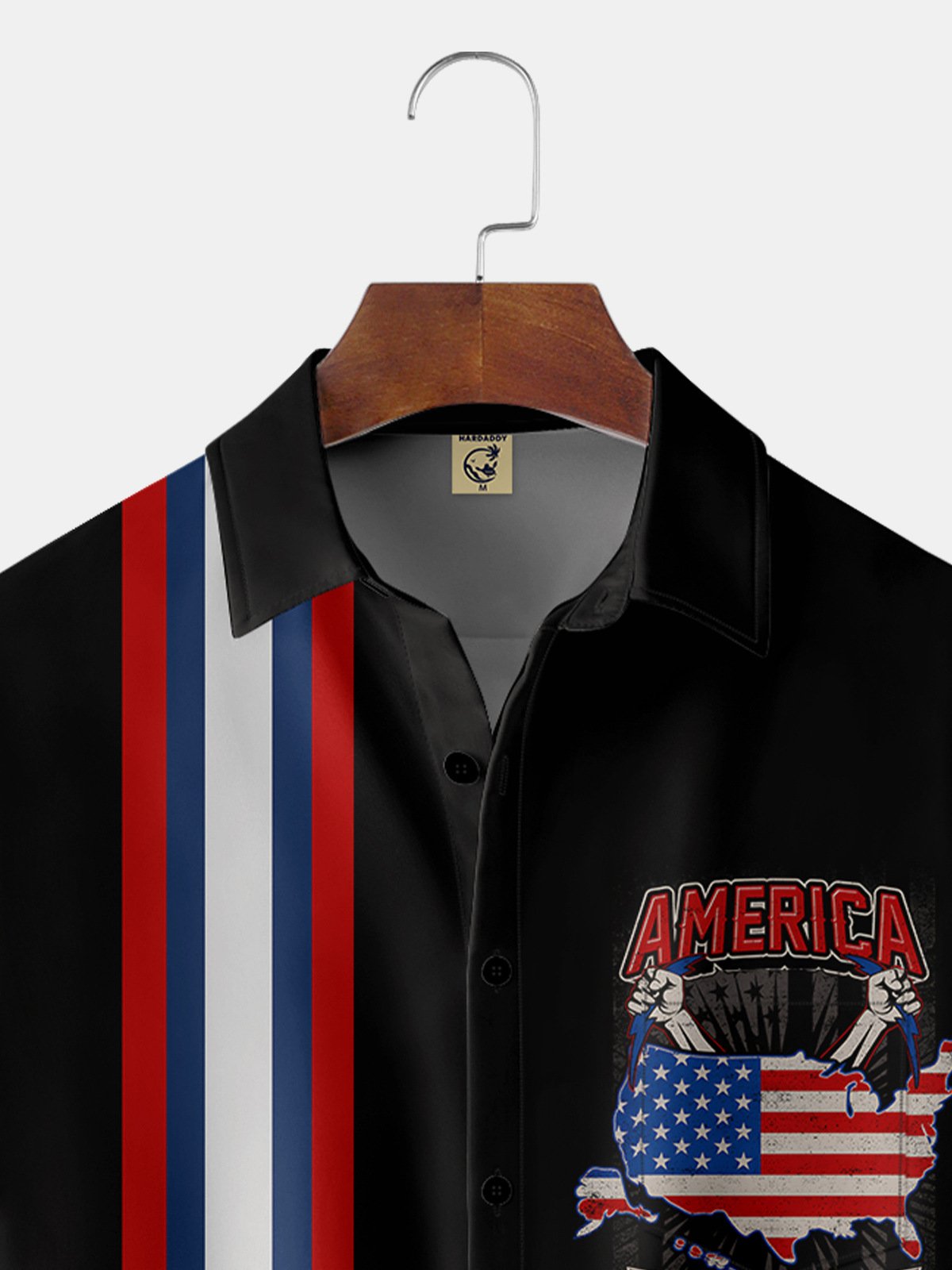Hardaddy American Flag Chest Pocket Short Sleeve Bowling Shirt