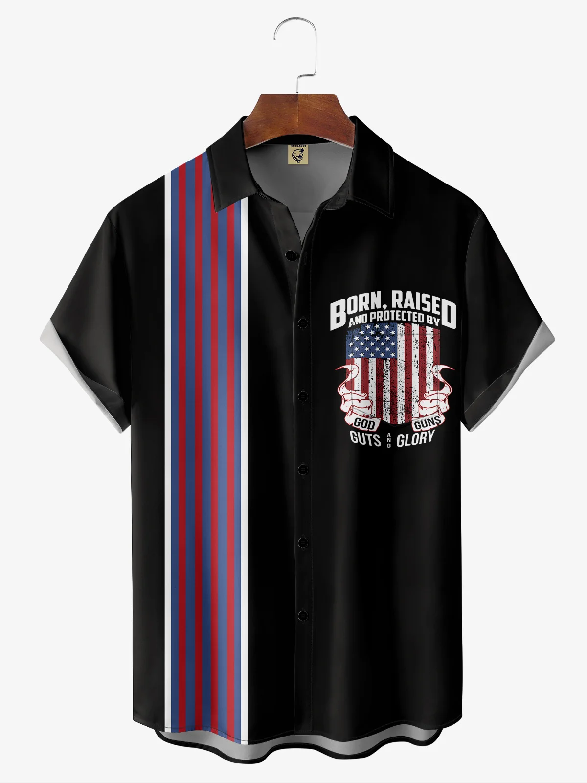 Hardaddy American Flag Chest Pocket Short Sleeve Bowling Shirt