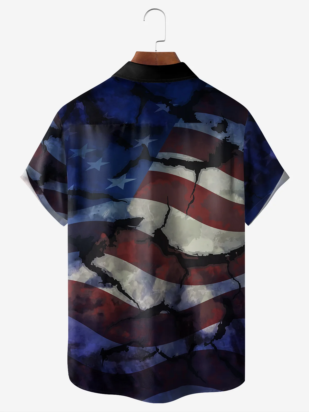 Easter Cross American Flag Chest Pocket Short Sleeve Casual Shirt