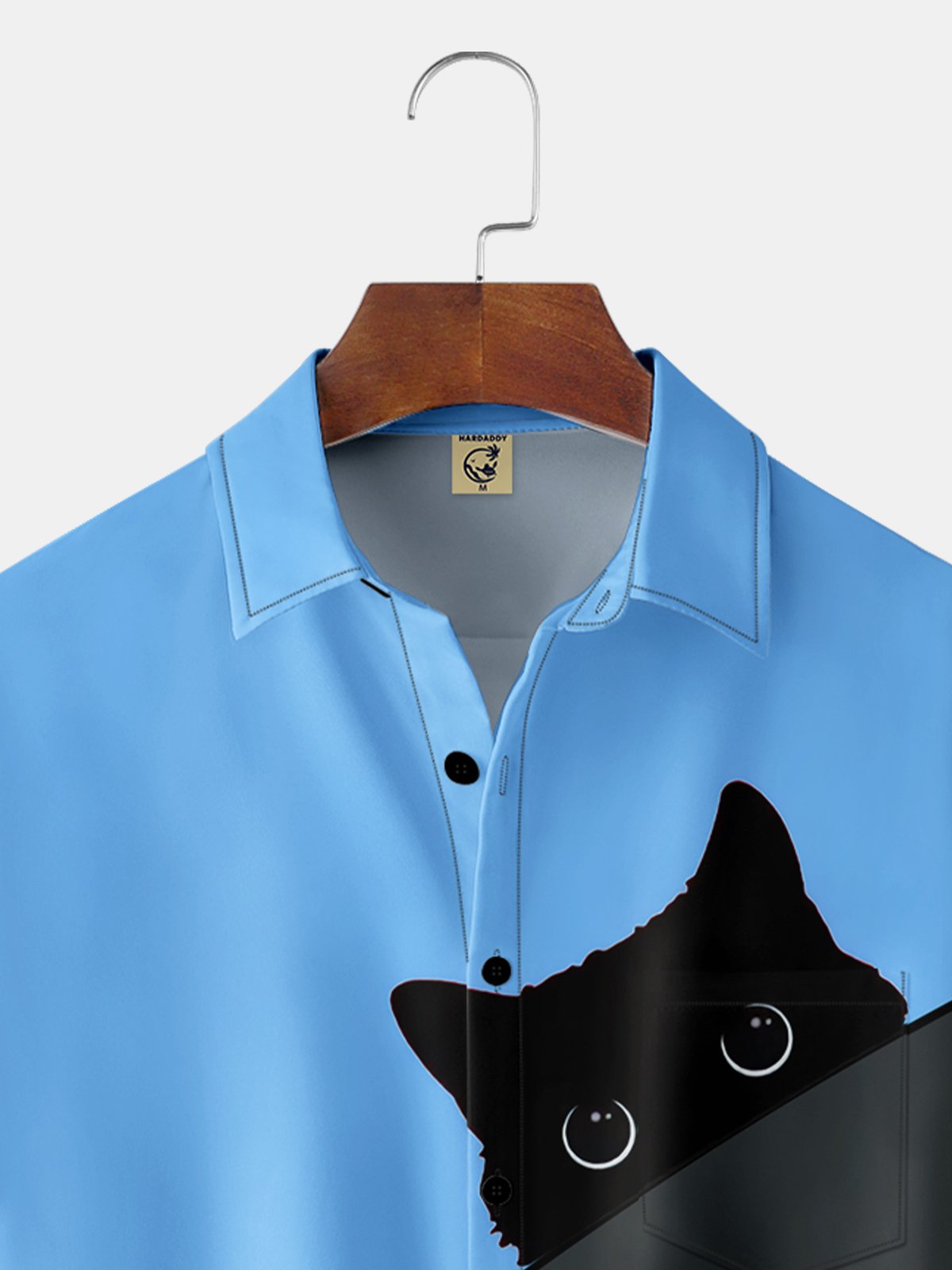 Hardaddy Black Cat Chest Pocket Short Sleeve Casual Shirt