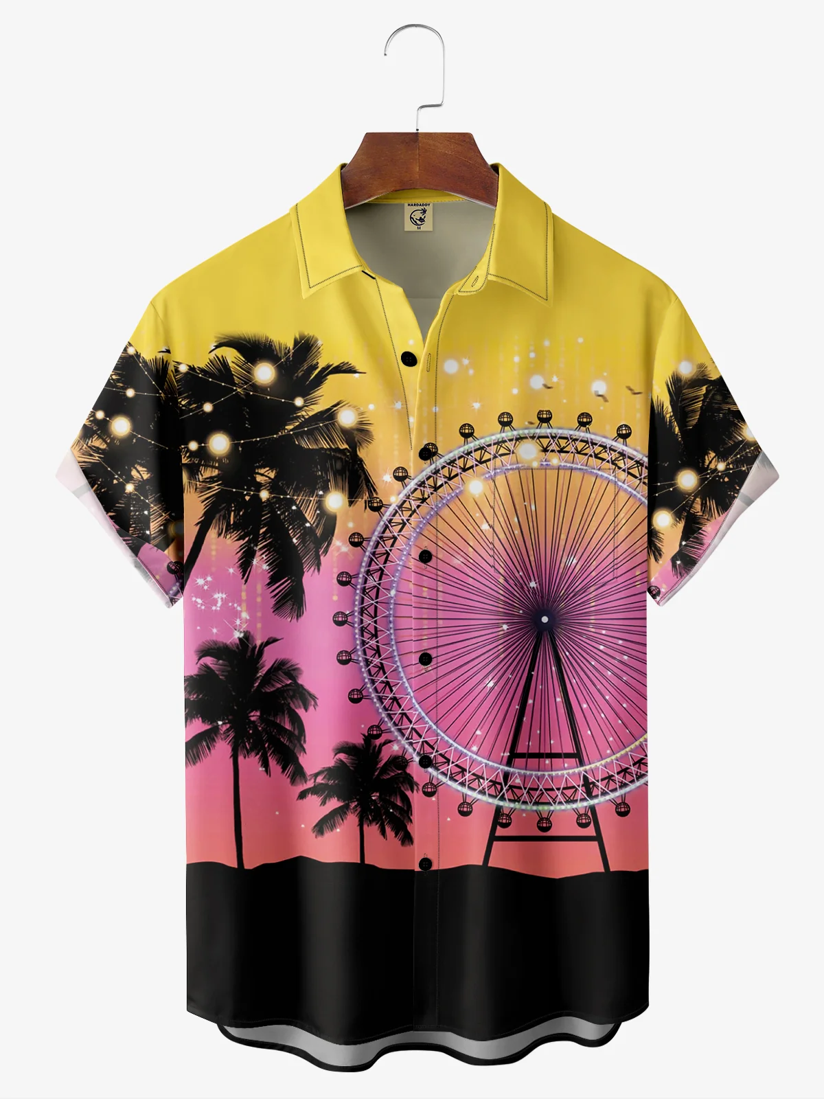 Hardaddy Coconut Tree Ferris Wheel Chest Pocket Short Sleeve Hawaiian Shirt