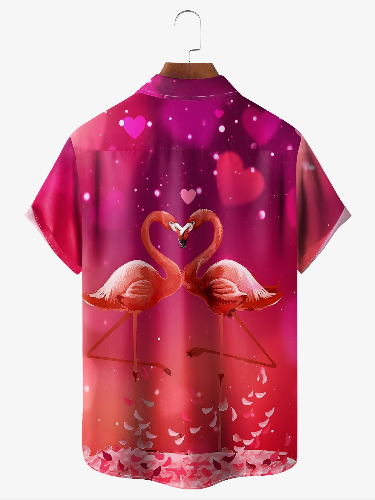 Hardaddy Valentine's Day Flamingo Chest Pocket Short Sleeve Casual Shirt