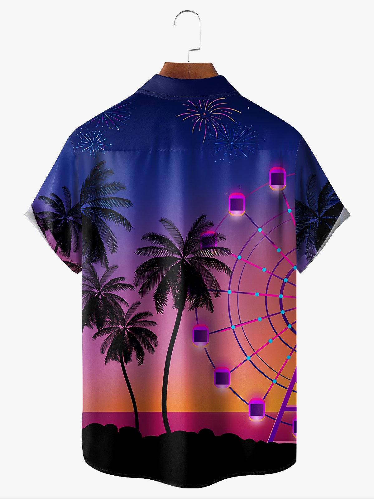 Hardaddy Coconut Tree Ferris Wheel Chest Pocket Short Sleeve Hawaiian Shirt