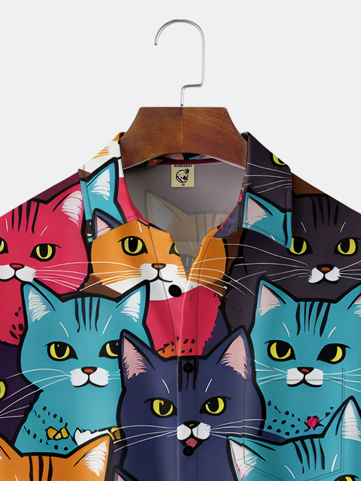 Hardaddy Cat Chest Pocket Short Sleeve Casual Shirt