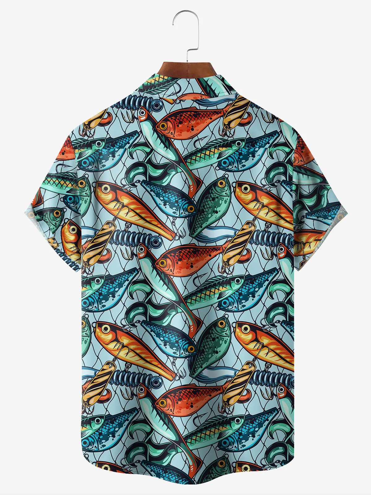 Fish Chest Pocket Short Sleeve Hawaiian Shirt