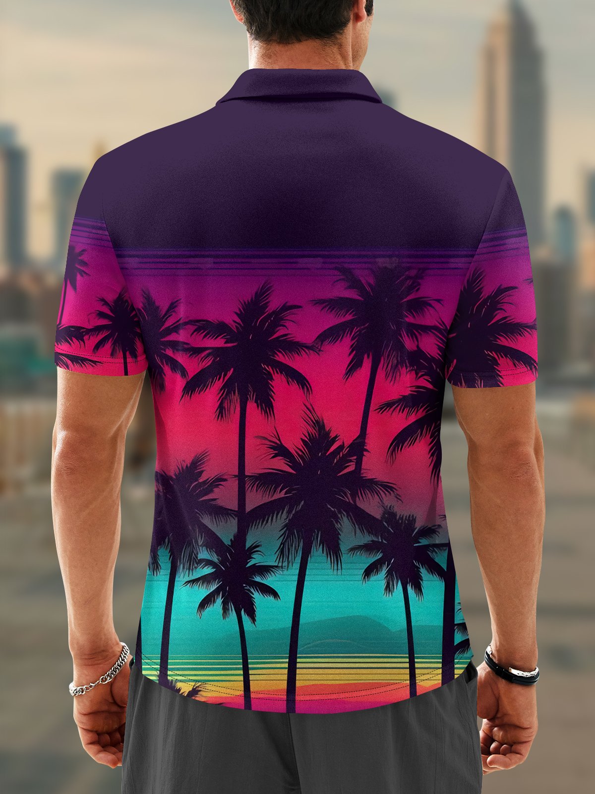 Hardaddy Moisture-wicking Palm Tree Short Sleeve Golf Polo Shirt