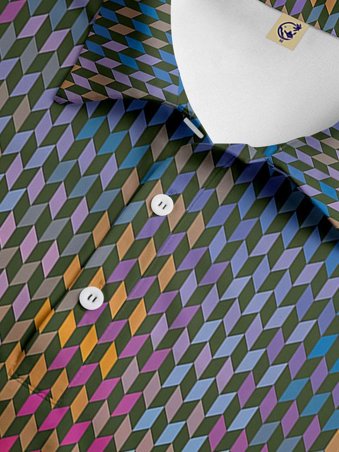 Hardaddy Geometric Button Short Sleeve Polo Shirt