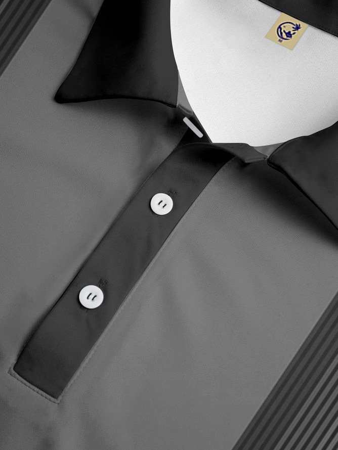 Hardaddy Geometric Button Short Sleeve Bowling Polo Shirt