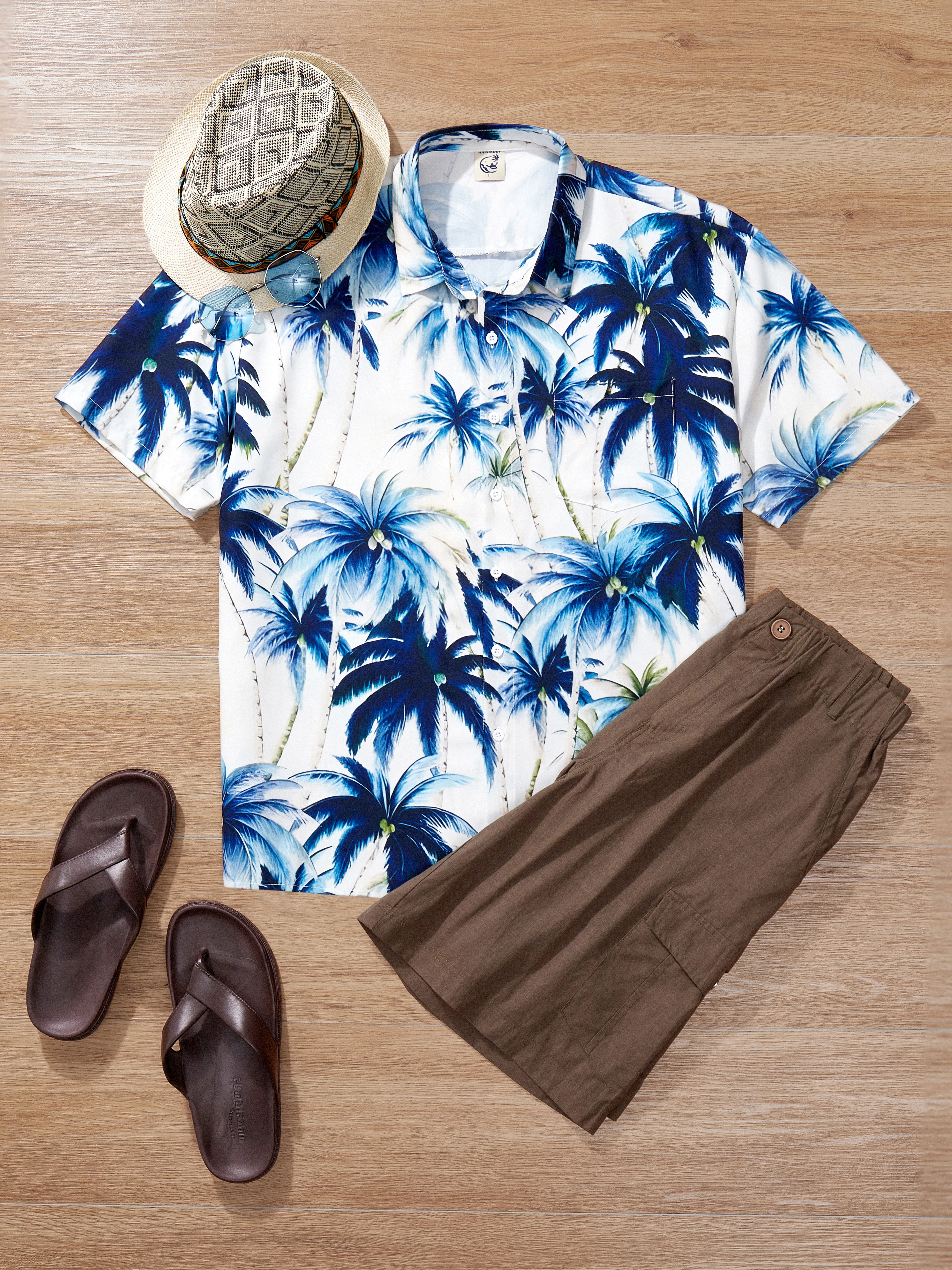 Hardaddy Palm Tree Chest Pocket Short Sleeve Hawaiian Shirt