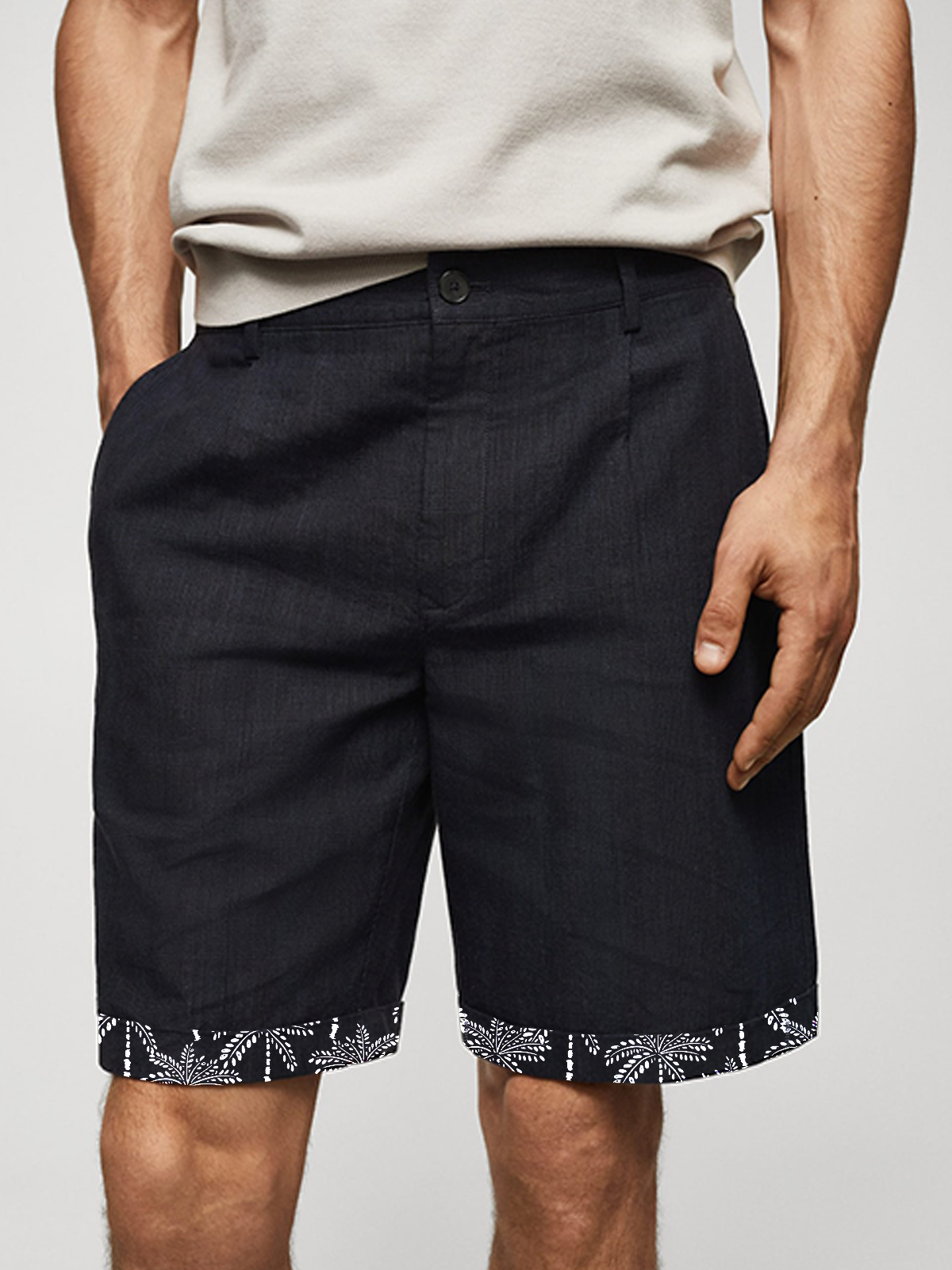 Hardaddy Cotton Patchwork Coconut Tree Case Bermuda Shorts