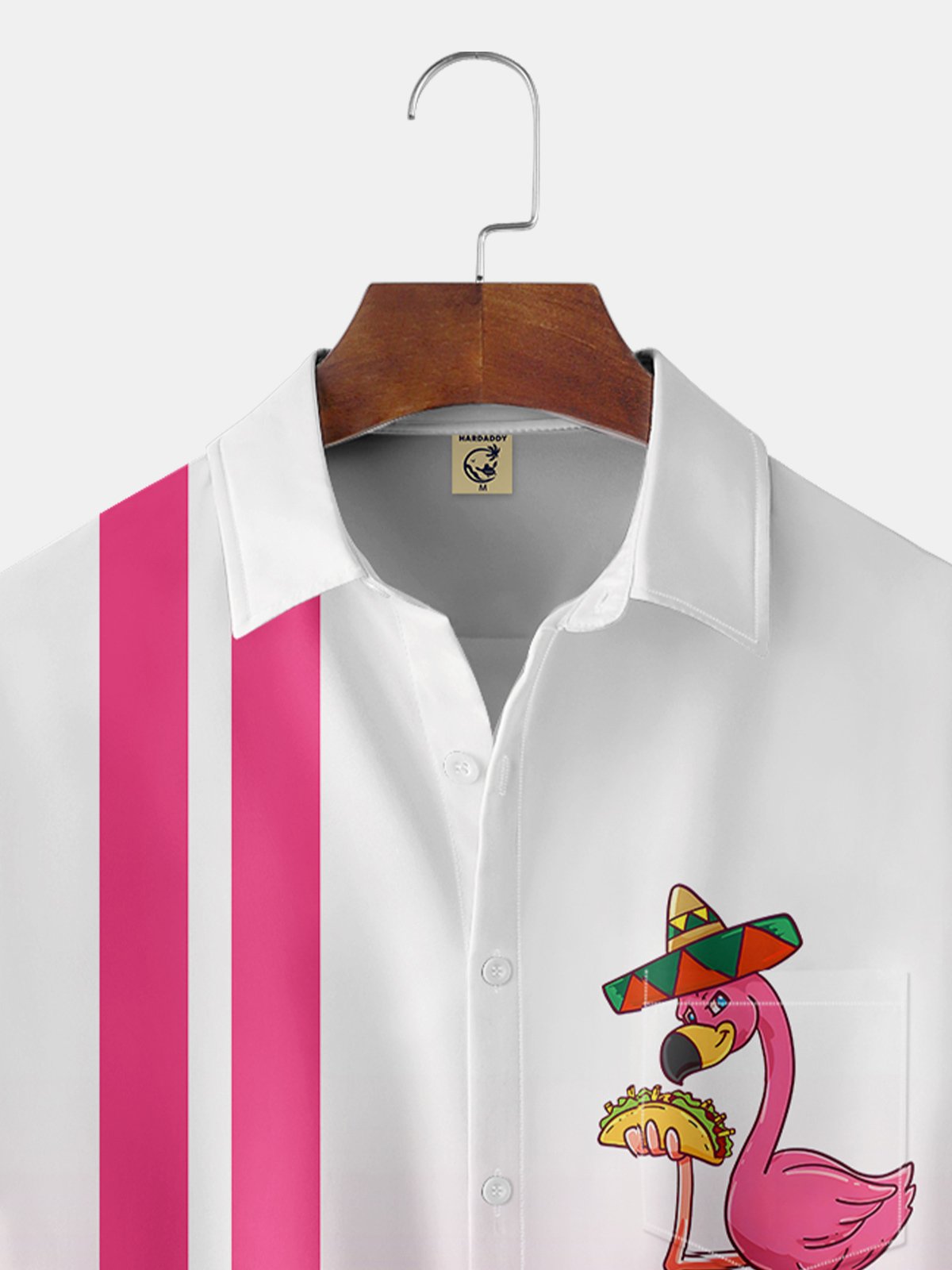 Breathable Gradient Flamingo Chest Pocket Bowling Shirt