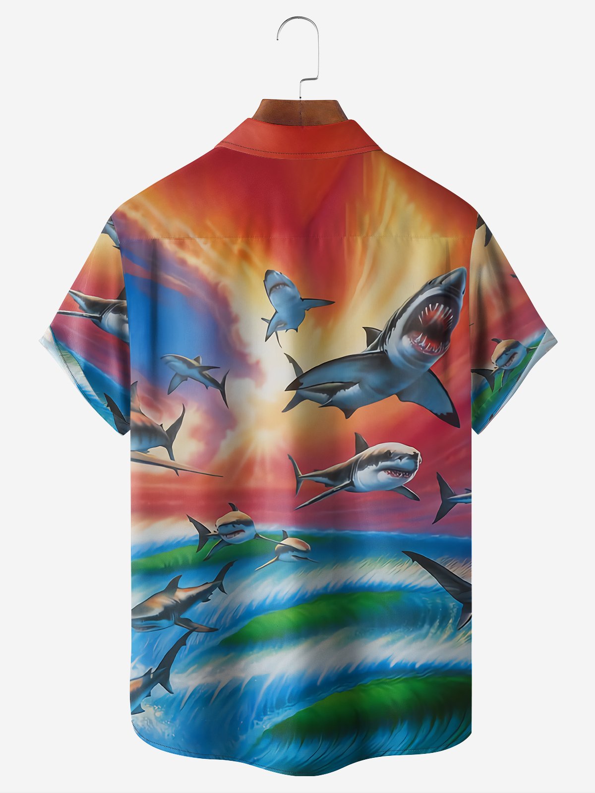 Moisture-wicking Sharks Chest Pocket Hawaiian Shirt